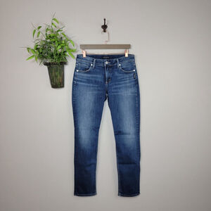 Silver Avery Slim Skinny Leg Jeans Dark Blue Mid Rise Distressed Stretch 31 12